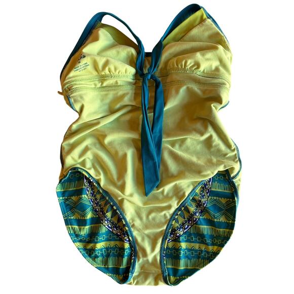 Prana Green Multi-Color Halter Top Bohemian Print One Piece Swimsuit size M - Picture 5 of 11